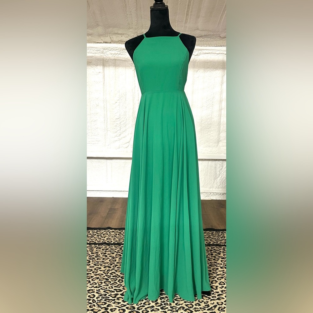 Lulu's Green Pleated‎ Halter Maxi Gown Medium
